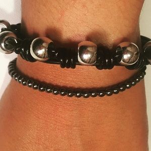🆕Vegan Leather Bracelet Silver Tone Beads Unisex